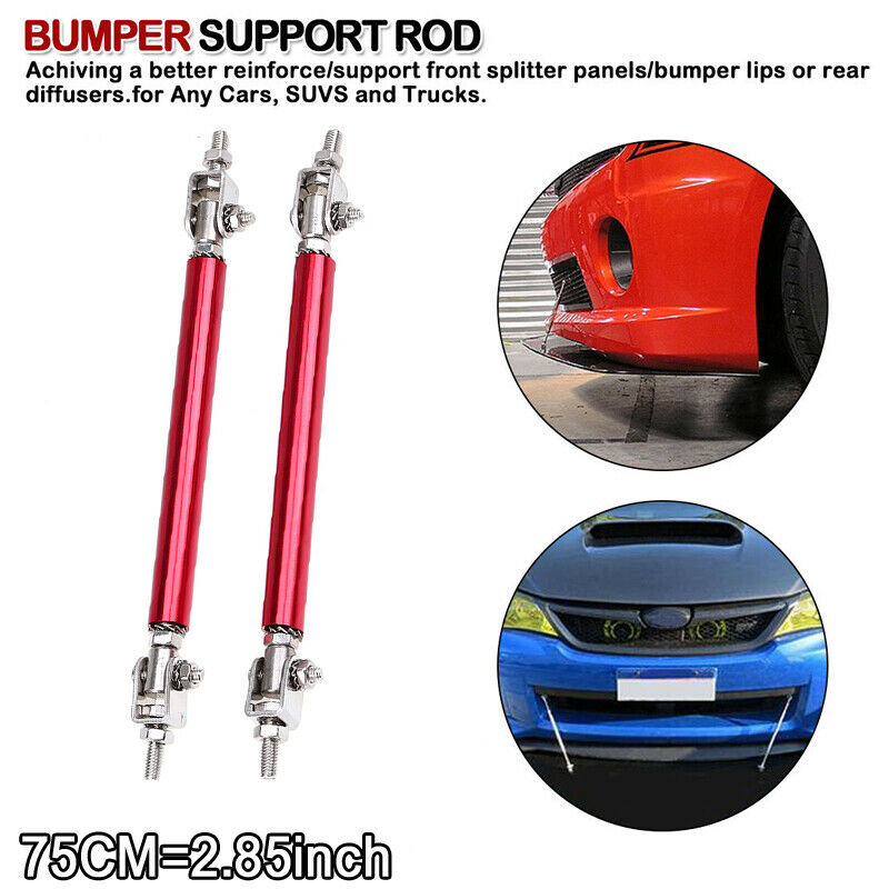 2x Red Adjustable Front Bumper Support Tie Rod Bar Kit Splitter Lip Strut UK AH
