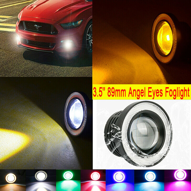 Pair Angel Eyes Halo Car Fog Lights Lamp Projector DRL COB LED Bulbs 2.5/3/3.5"
