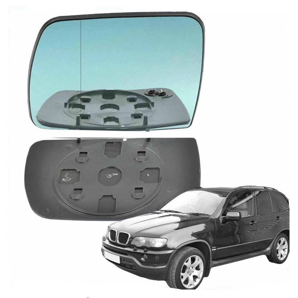 Left passenger side Wide Angle mirror glass for BMW X5 E53 1999-06 heated Blue