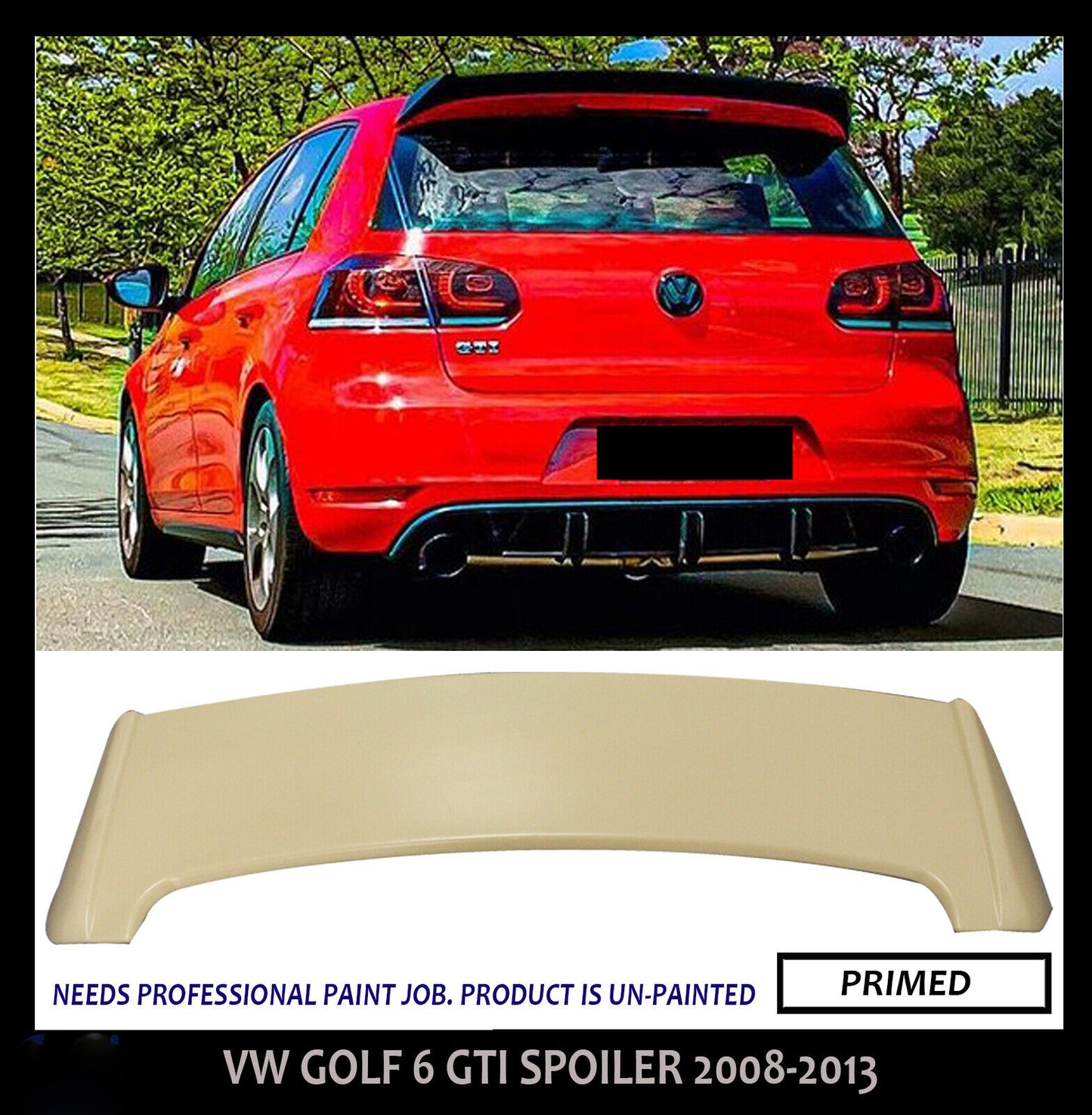 FOR VW GOLF MK6 GTI GTD R 2008-13 REAR WINDOW ROOF SPOILER WING LIP OEM QUALITY