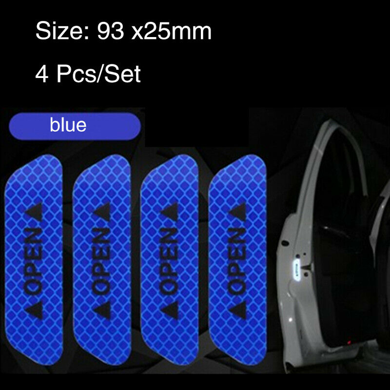 4X Car Door Open Sticker Reflective Tape Safety Warning Decal Blue Universal