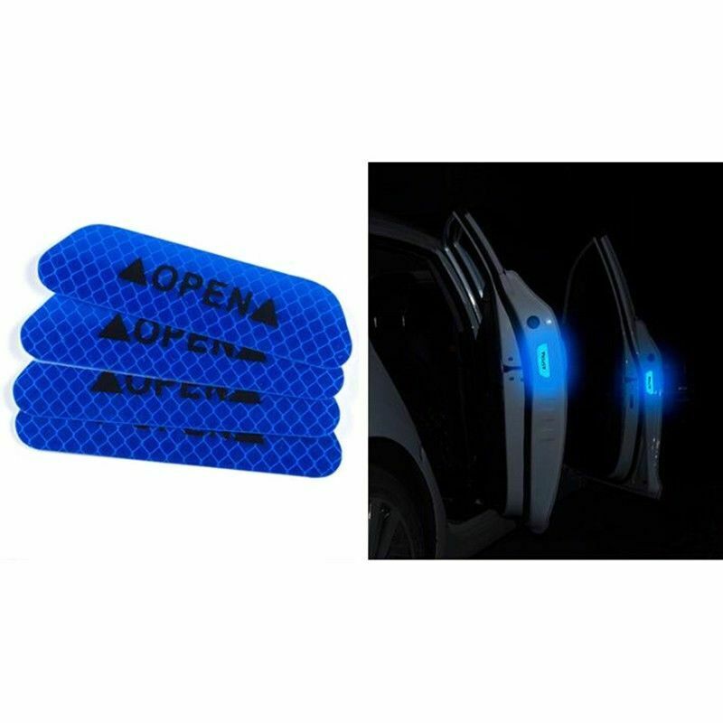 4X Car Door Open Sticker Reflective Tape Safety Warning Decal Blue Universal