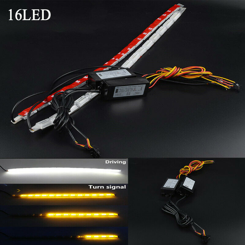 2X 16LED Switchback Car Flexible LED Strip Light DRL Sequential Turn Signal Lamp