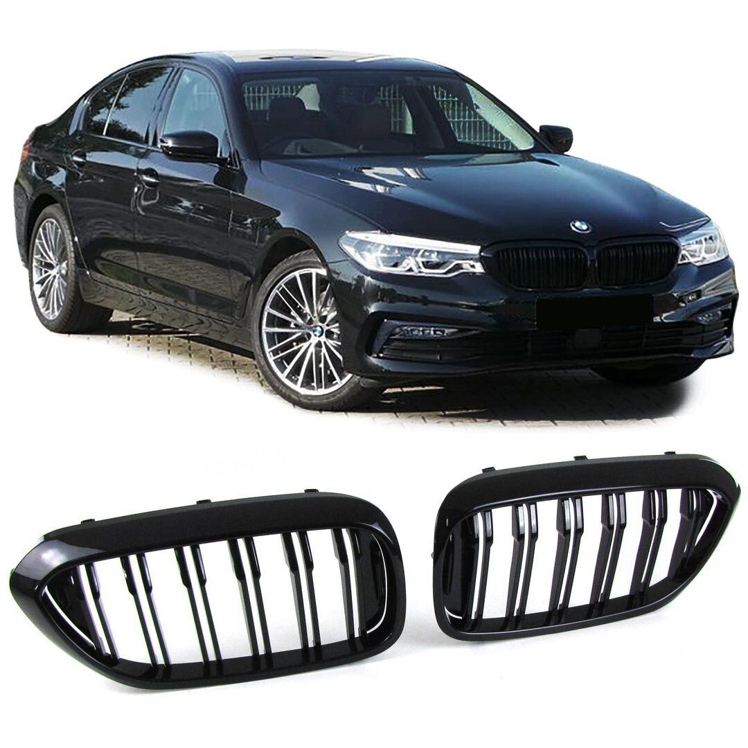 BMW G30 G31 TWIN SLAT GLOSS BLACK FRONT KIDNEY GRILLES GRILLE GRILLS UK