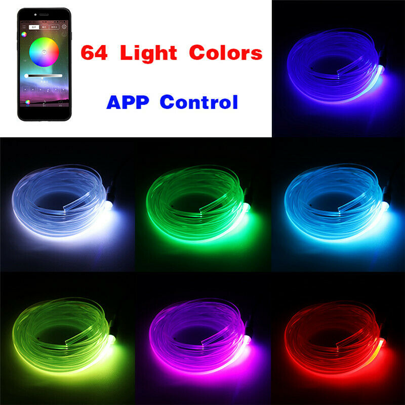 8M RGB LED Car Fiber Optic Neon Wire Strip Light Atmosphere APP Lamp Universal