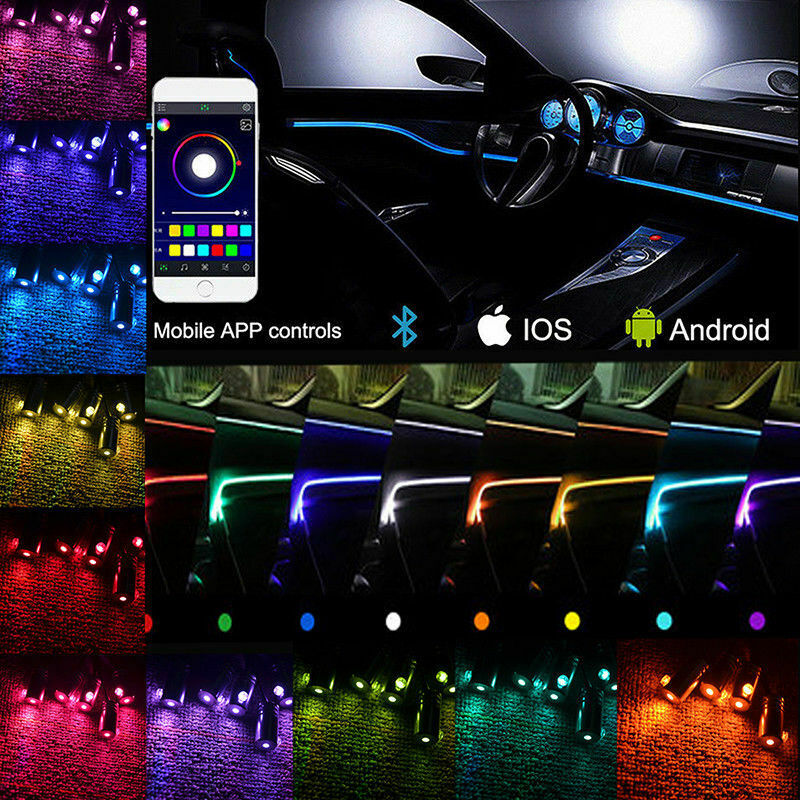 RGB LED Interior Strip Light Trim Car Ambient Atmosphere Lighting APP Control UK