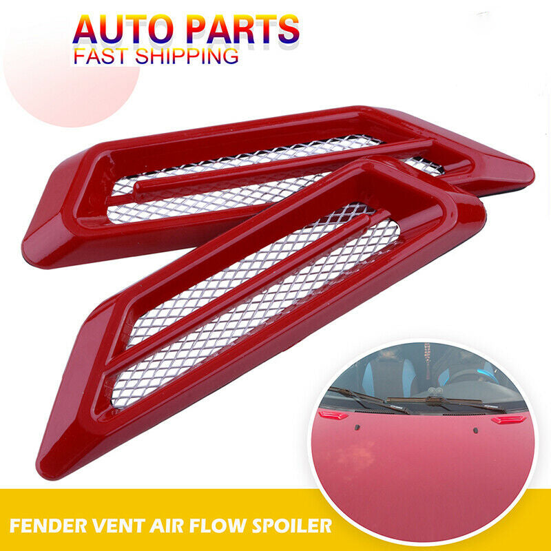 Red Universal Cover Car Side Decorative Air Flow Hood Scoop Vent Bonnet Decor A