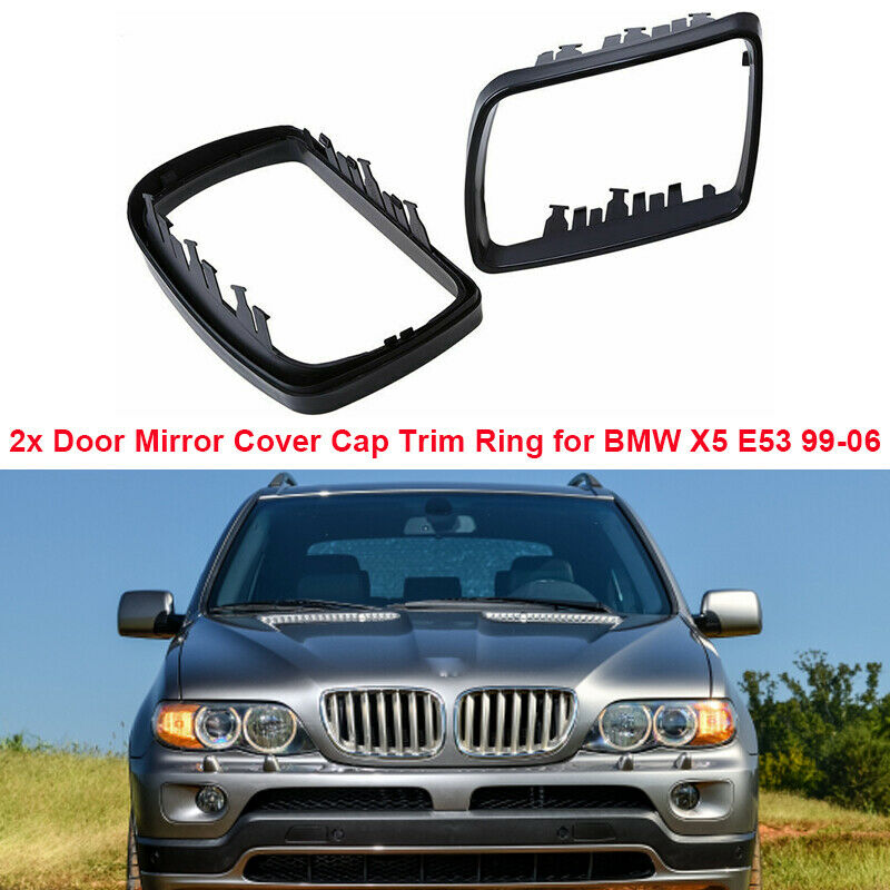 Pair Matte Black Door Wing Mirror Cover Cap Trim Ring For BMW X5 E53 2000-2006