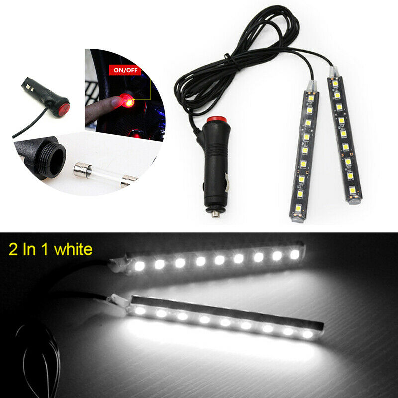 9LED White Car Interior Atmosphere Glow Neon String Strip Light Strip Decor Lamp