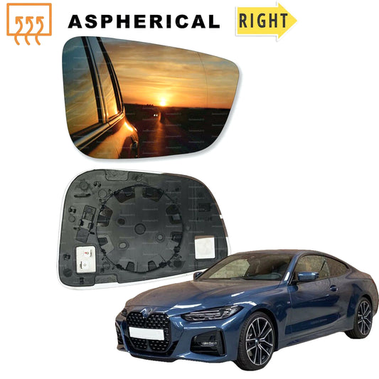 BMW 4 Series Right Driver side wing mirror glass 2020-22 wide angle heated