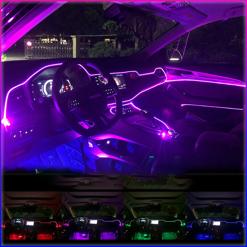 8M RGB LED Car Fiber Optic Neon Wire Strip Light Atmosphere APP Lamp Universal