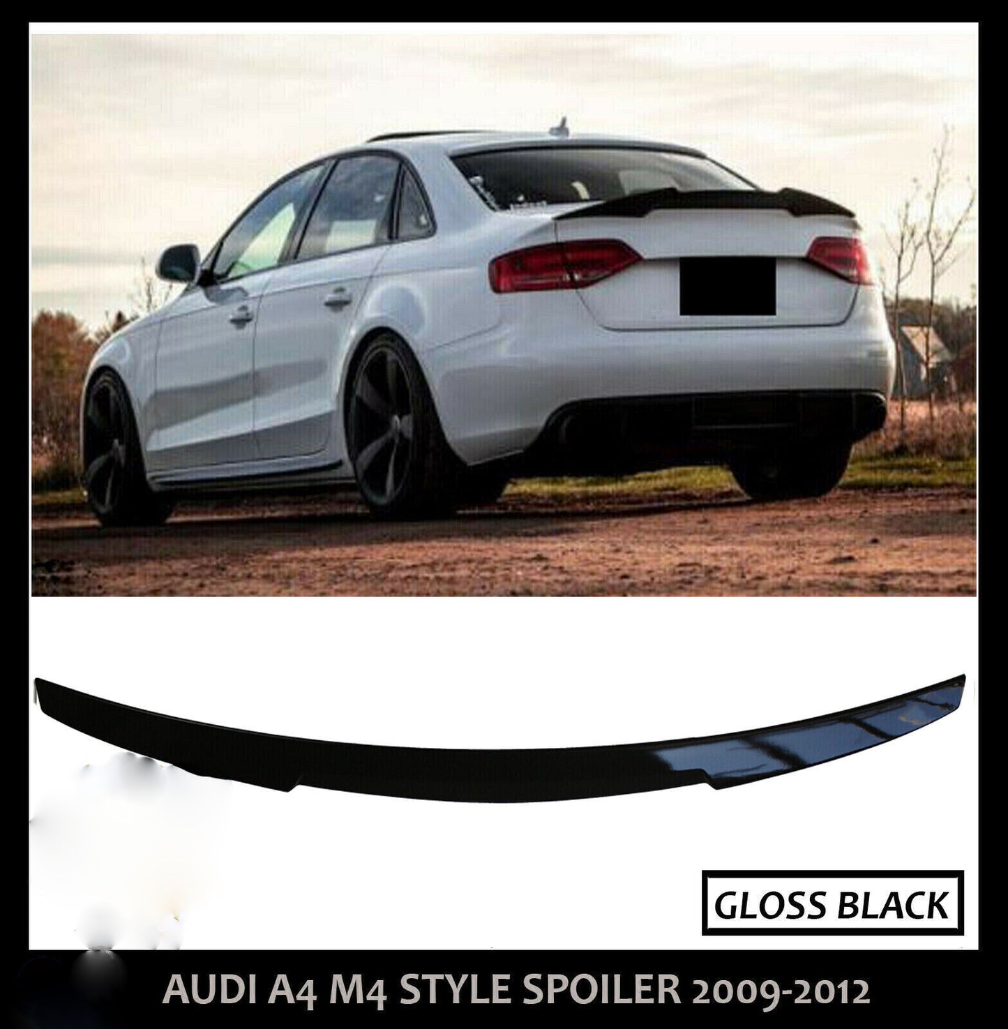 AUDI A4 B8 S4 RS4 SALOON 2009-2012 M4 STYLE REAR BOOT SPOILER LIP GLOSS BLACK