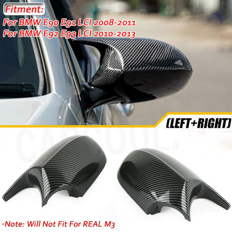 Pair For BMW E90 E91 E92 E93 LCI Carbon Fiber M3 Style Side Mirror Cover Cap UK