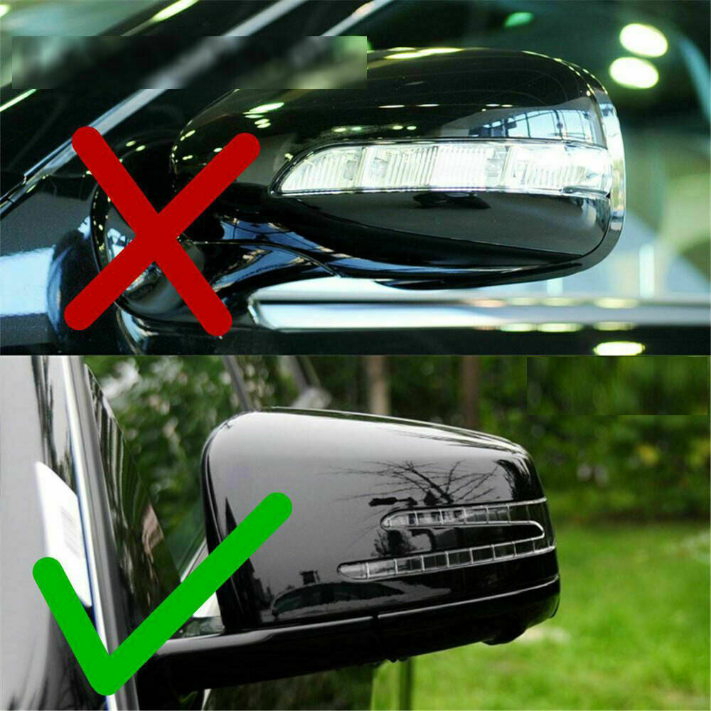 Pair Black Door Mirror Cover Cap LED Turn Signal For Benz W212 W204 W221