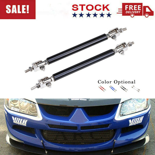 2x Black Front Bumper Support Tie Rod Bar Kit Splitter Lip Strut Universal UK