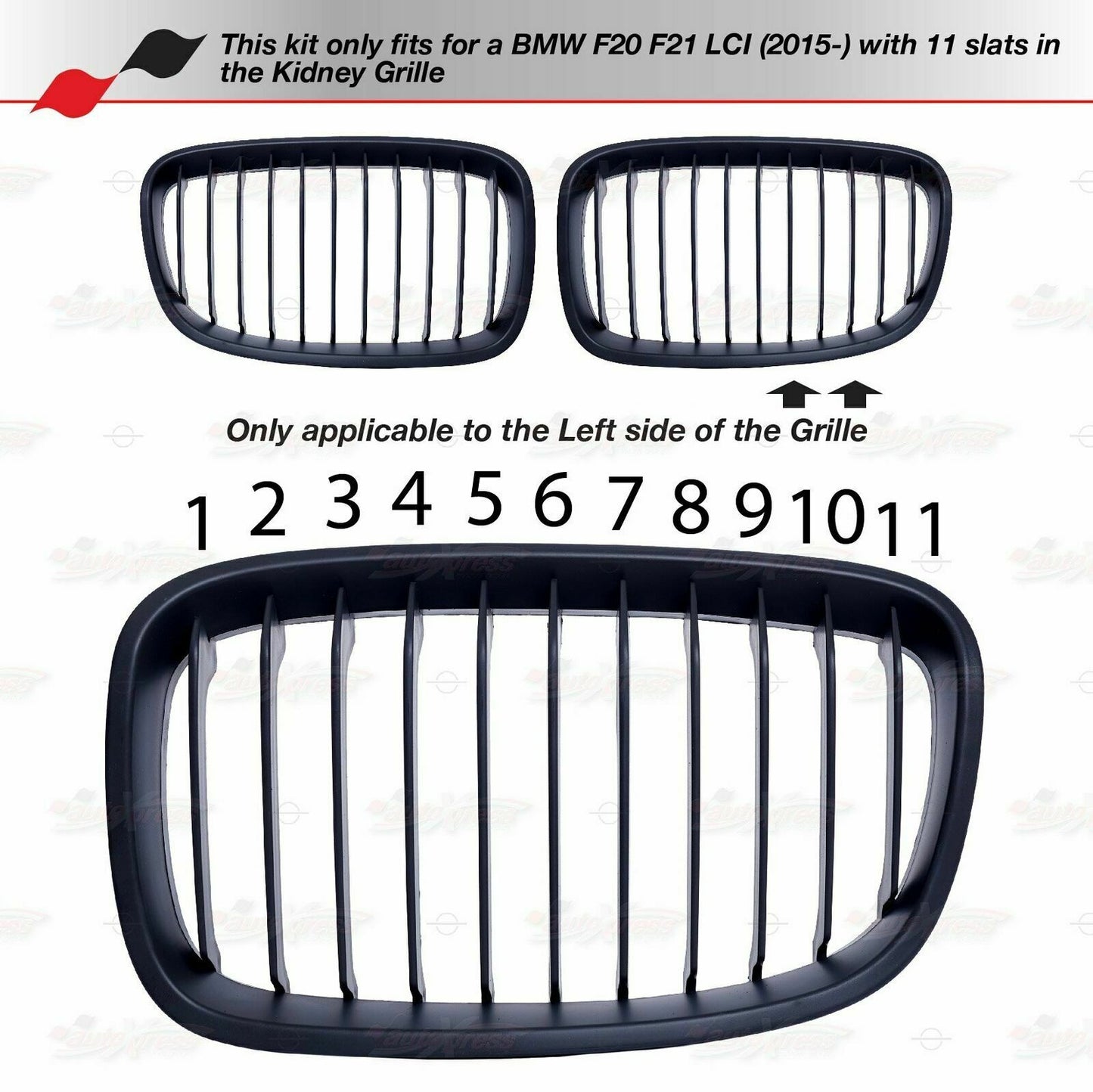 M-Tech 11 Slat Kidney Grille Color Cover Clip for BMW 1 Series F20 F21 LCI 15-18