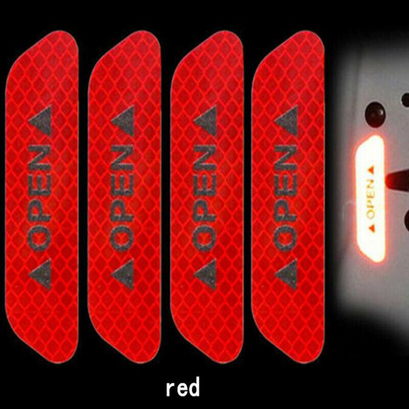 4x Universal Car Door Open Sticker Reflective Tape Safety Warning Decal Red AH