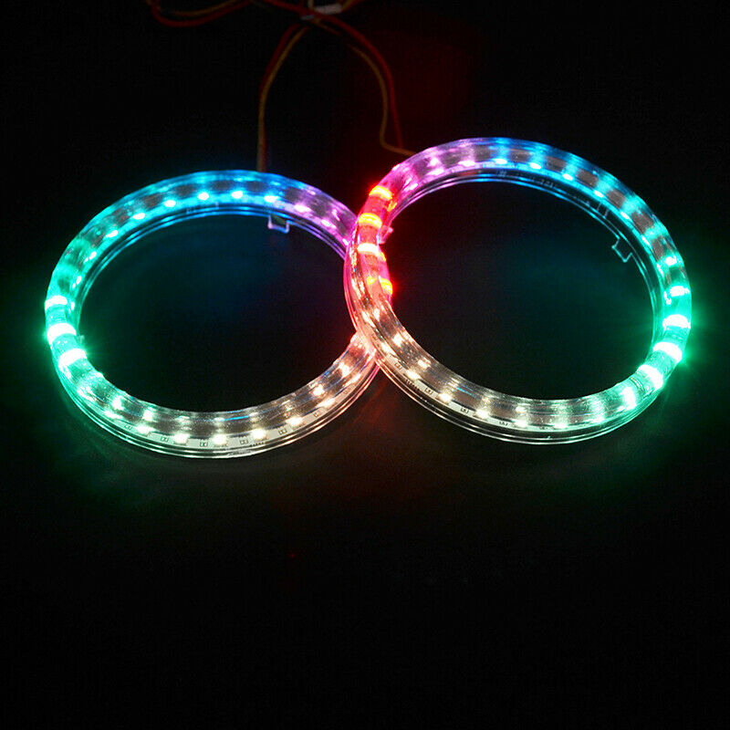 2x 80mm Car LED Angel Eyes Halo Ring Fog Light APP Bluetooth Colour Change RGB