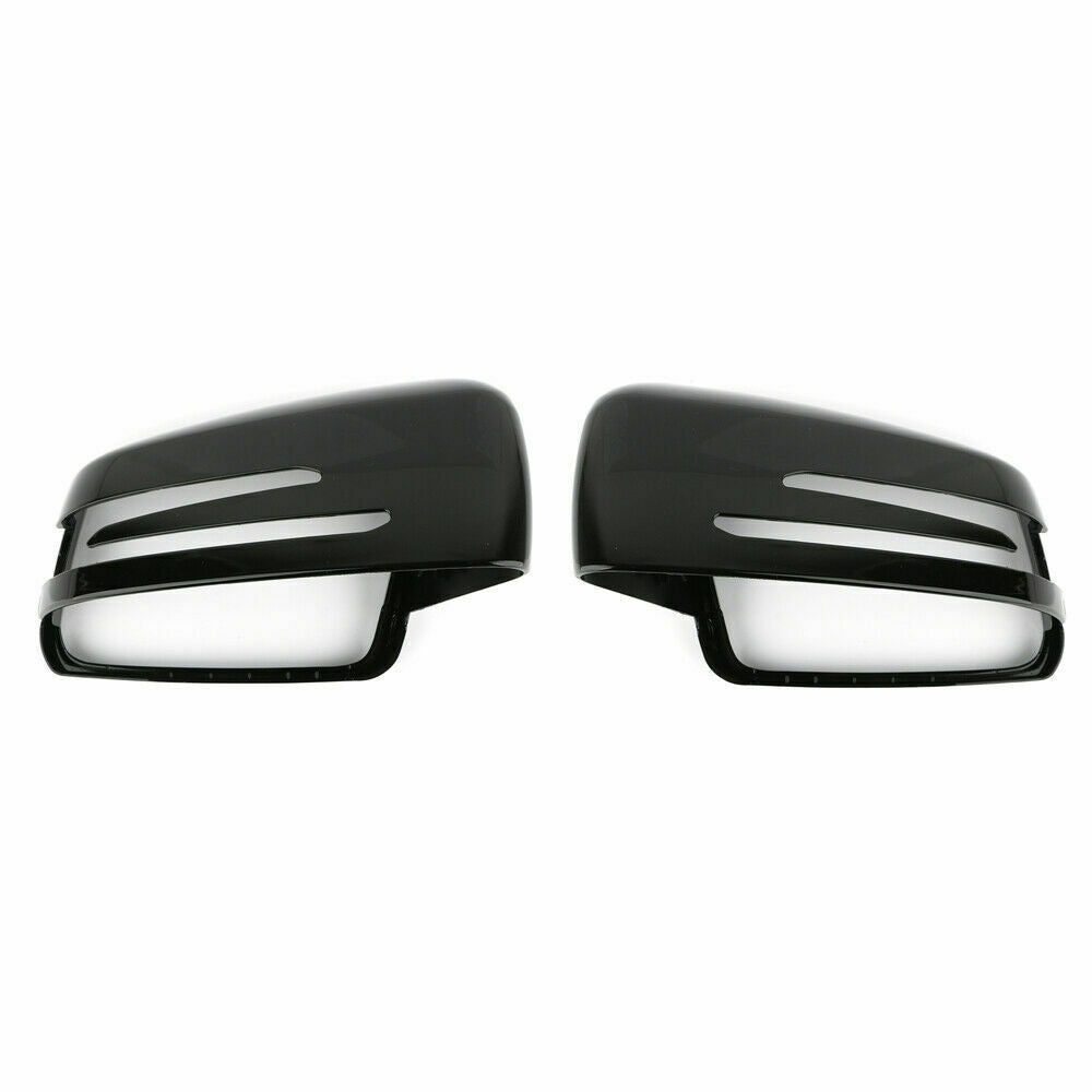 Pair Black Door Mirror Cover Cap LED Turn Signal For Benz W212 W204 W221