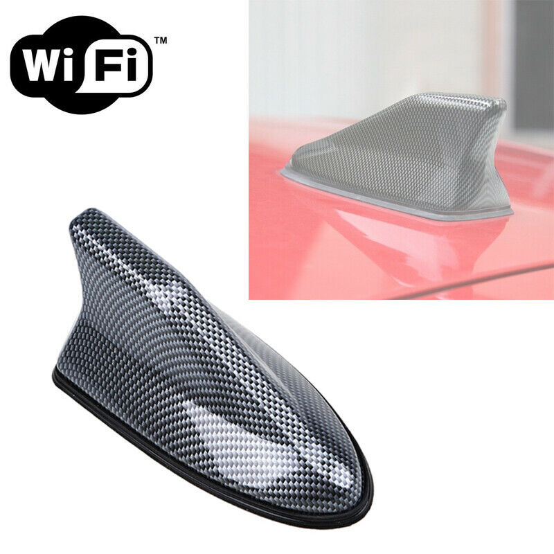 NEW Carbon Fiber Style Shark Fin Aerial Antenna Roof AM/FM Radio Signal Rubber A