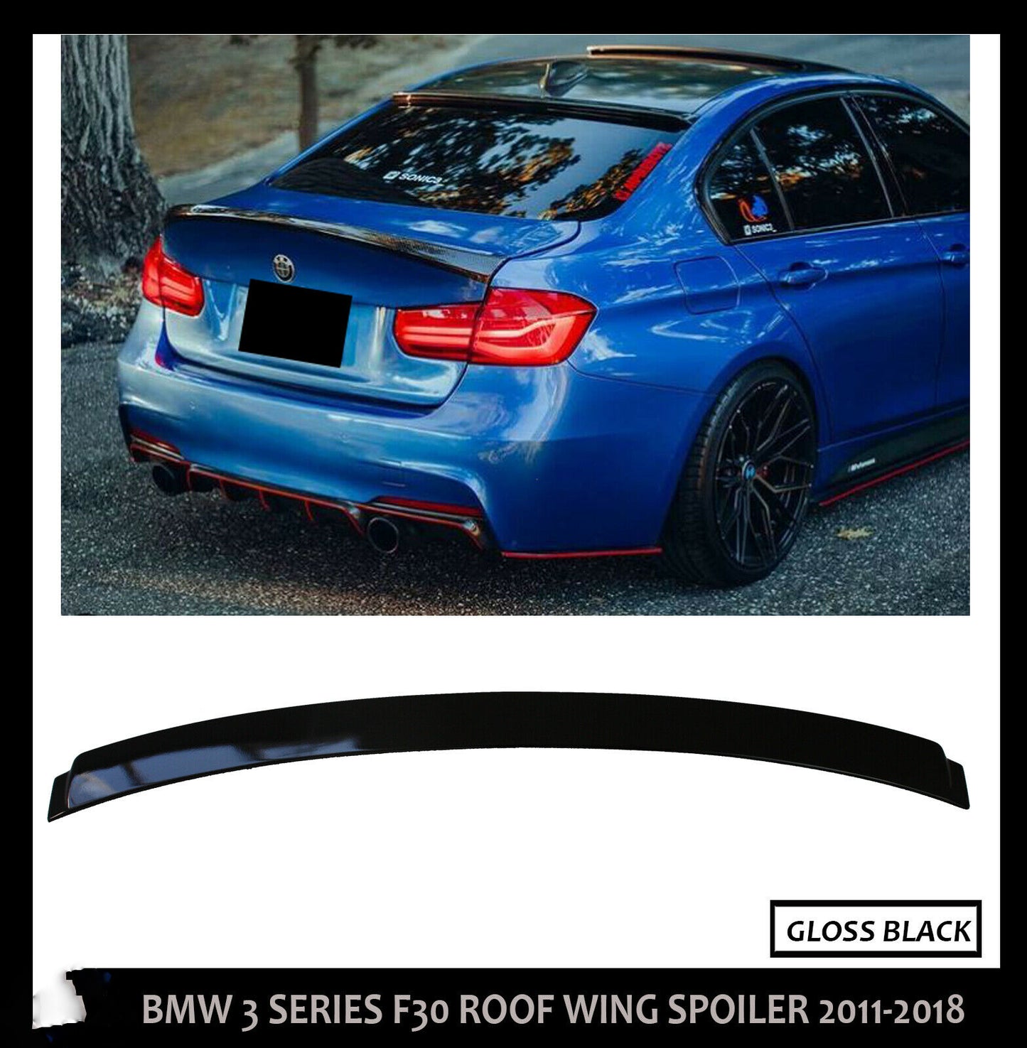 BMW 3 SERIES F30 F80 STYLE REAR ROOF SPOILER LIP LID GLOSS BLACK 2011-2018 OEM