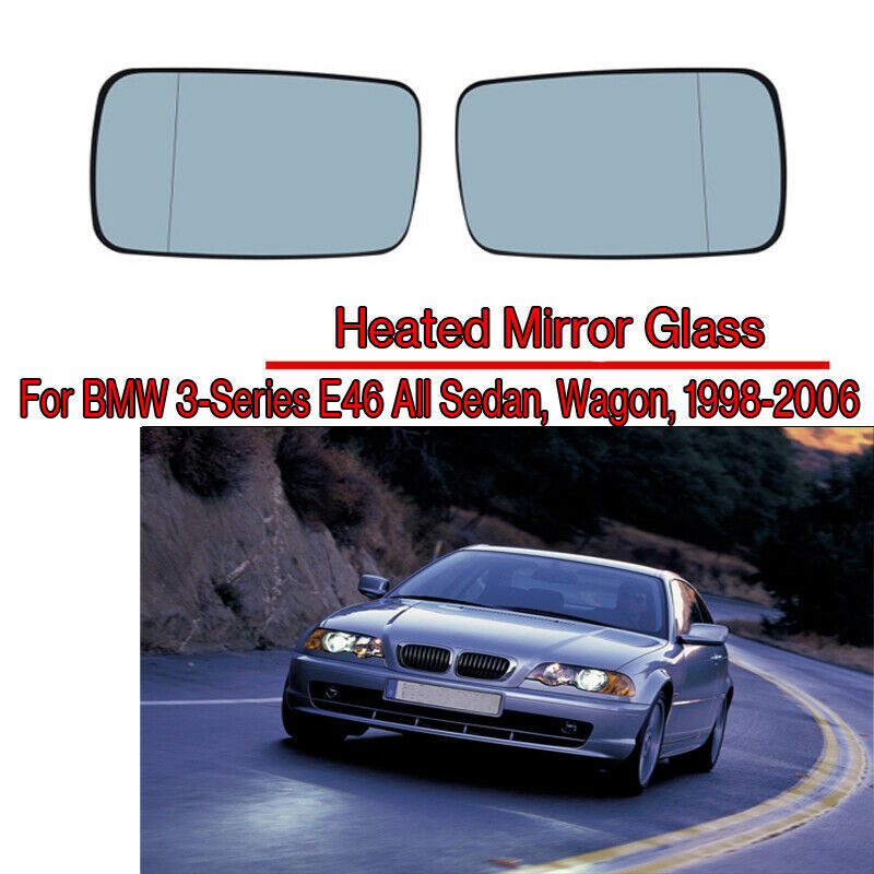 Right+Left Wing Mirror Glass Blue Heated for BMW 3-Series E46 Saloon 1998-06 UK