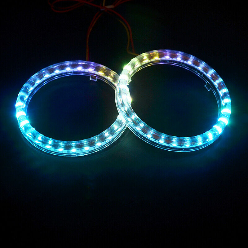 2x 80mm Car LED Angel Eyes Halo Ring Fog Light APP Bluetooth Colour Change RGB