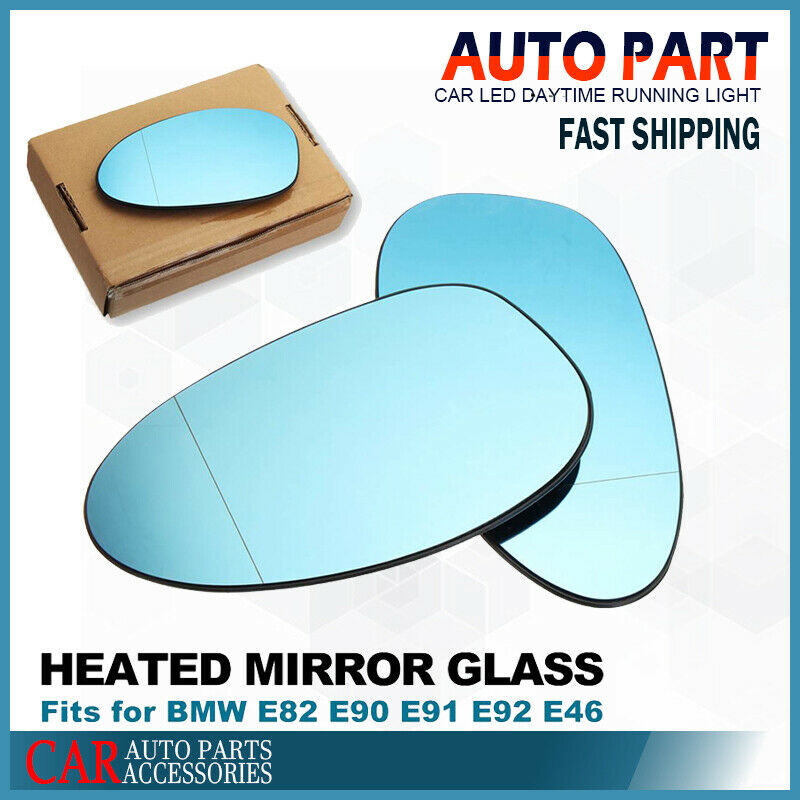 Pair Rearview Door Wing Mirror Glass Heated Blue For BMW E90 E91 E92 2005-2008