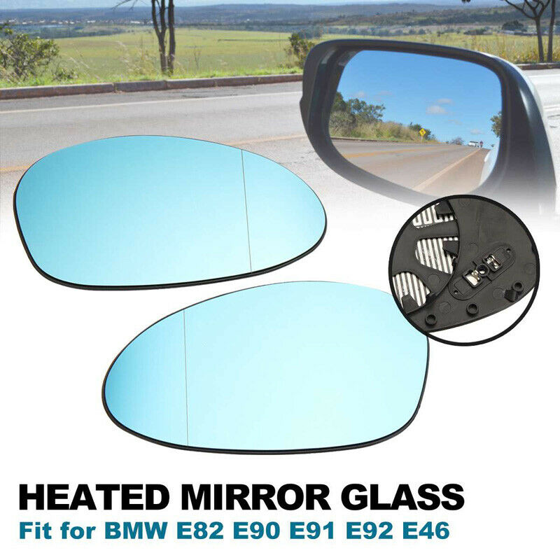 Pair Rearview Door Wing Mirror Glass Heated Blue For BMW E90 E91 E92 2005-2008