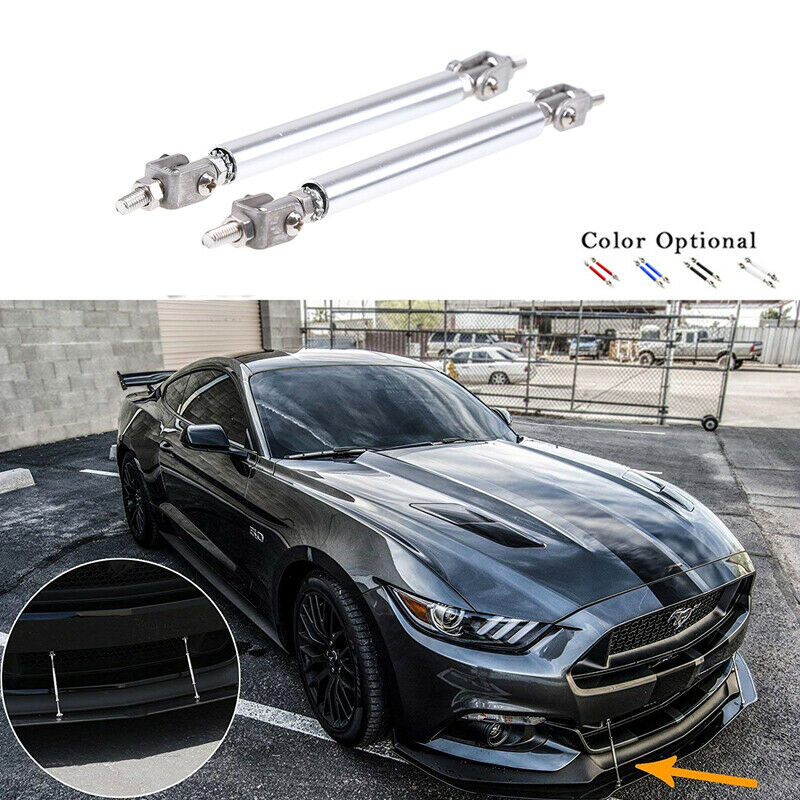 2x Silver Adjustable Front Bumper Support Tie Rod Bar Kit Splitter Lip Strut UK