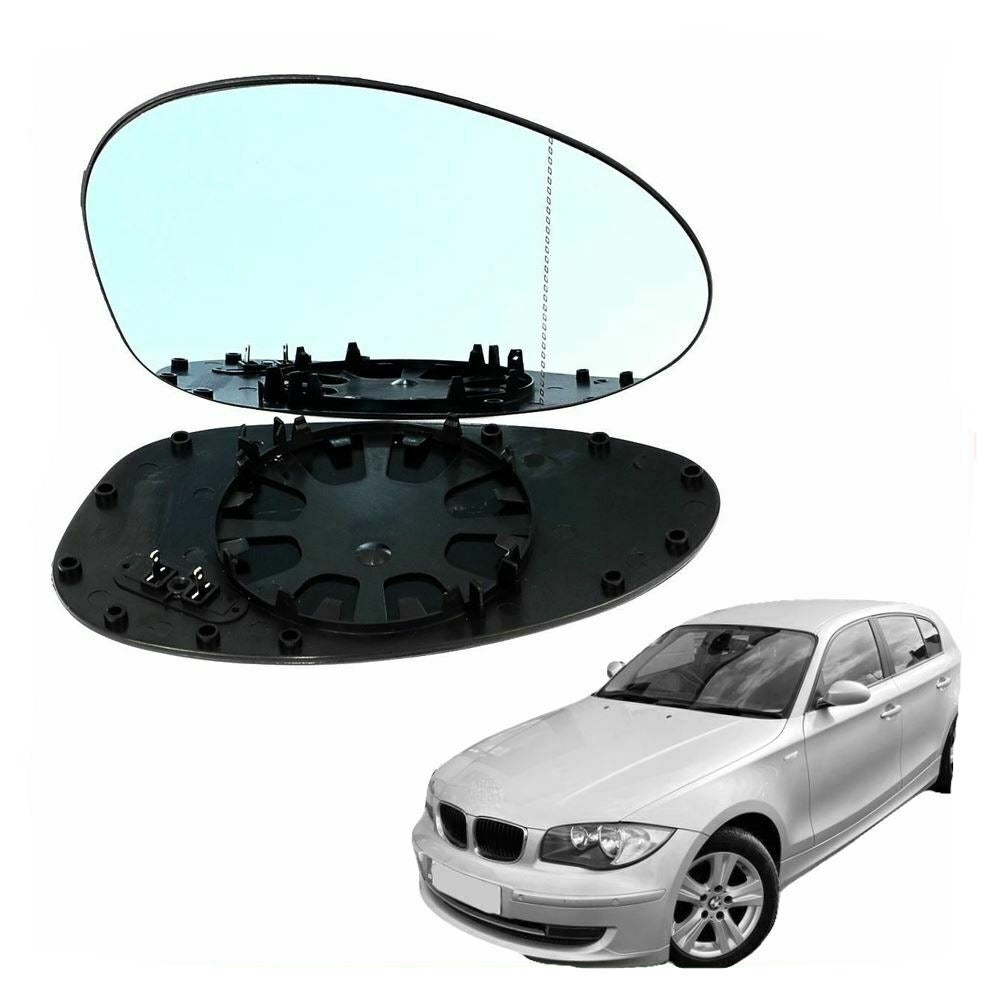 Right Driver side Wide Angle mirror glass for BMW 1 Series 2004-09 heated Blue