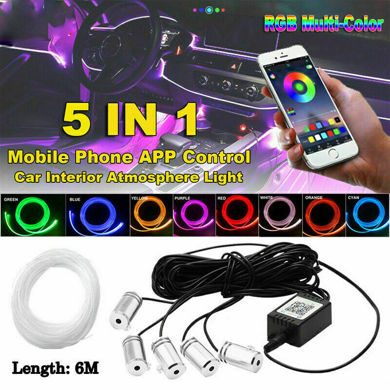 Car Ambient Atmosphere Lighting RGB LED Interior Strip Light Trim APP Control