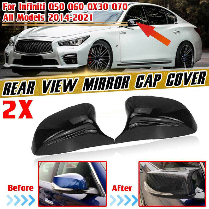 2x Car Gloss Black Door Side Mirror Cover Cap Fit For Infiniti Q50 Q60 QX30 Q70