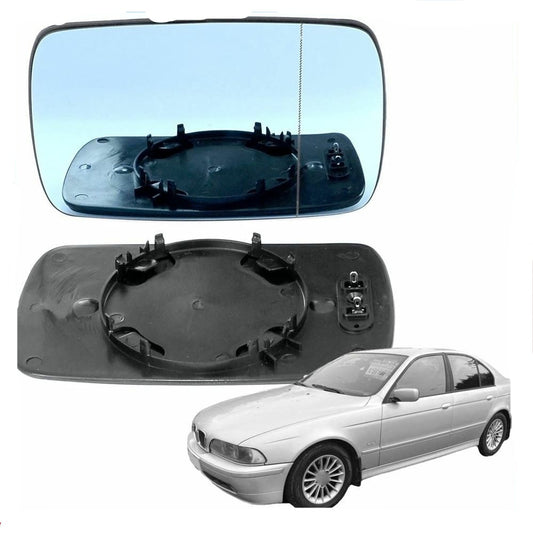 Left passenger side wing mirror glass for BMW 5 series E39 1995-2003 heated Blue