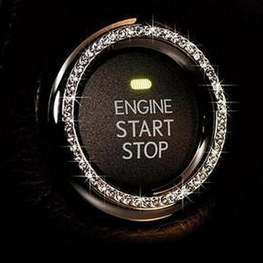 Auto Accessories Car Decorative Silver Button Start Switch Diamond Ring Blue