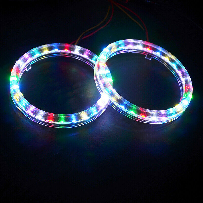 2x 80mm Car LED Angel Eyes Halo Ring Fog Light APP Bluetooth Colour Change RGB