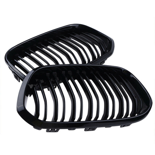 Pair For BMW F20 F21 1 Series 2015-2019 Gloss Black Kidney Bumper Grille Grill