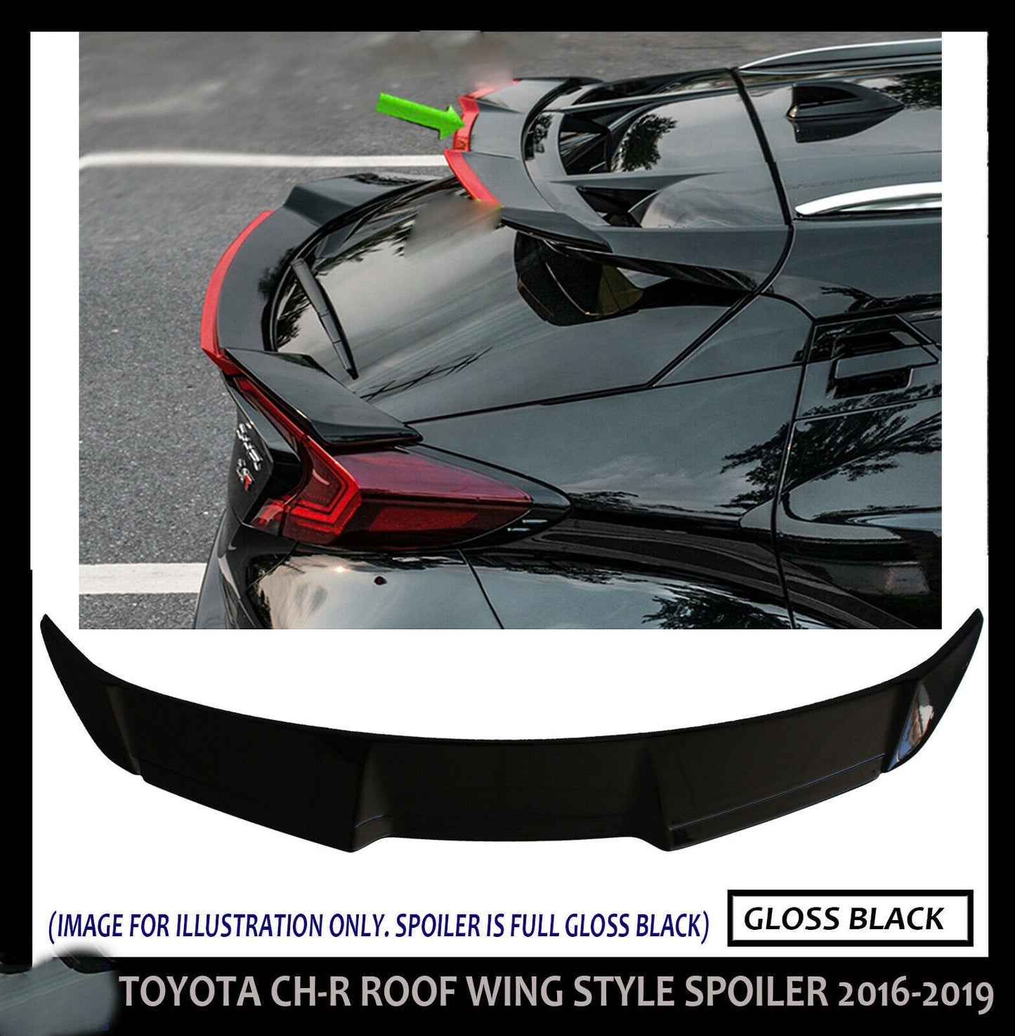 TOYOTA C-HR CHR REAR ROOF SPOILER TRUNK WING TRIM 2016-2019 GLOSS BLACK