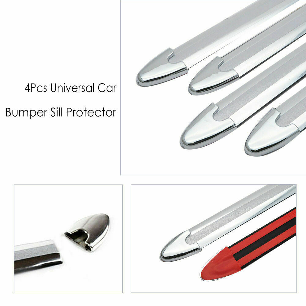 4X Universal Car Rear Bumper Sill Body Guard Protector Rubber Trim Strip Chrome