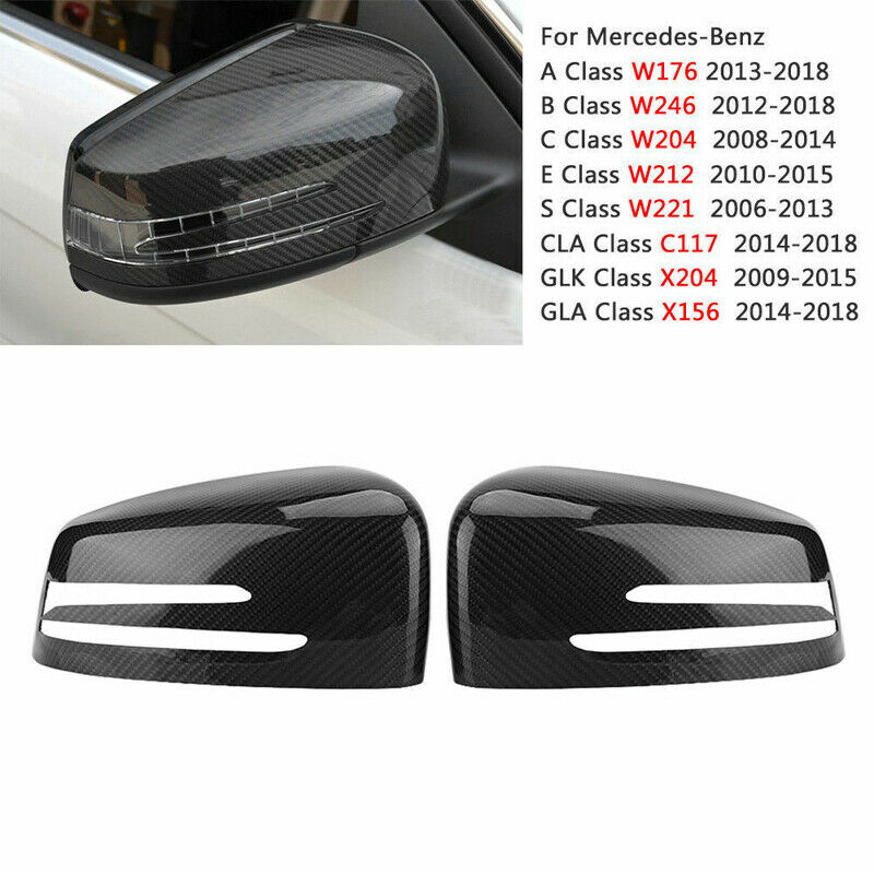 Pair Carbon Wing Mirror Cover Cap For Mercedes Benz W204 C207 W212 W221 E250 2x