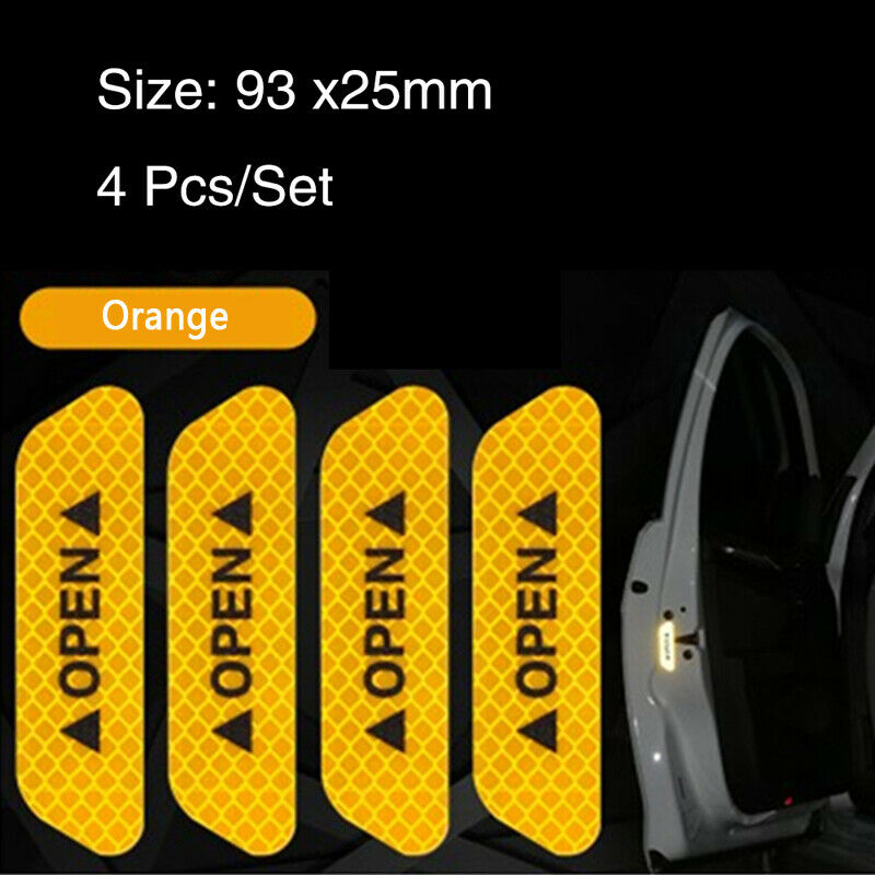 4PCS Car Door Open Sticker Reflective Tape Safety Warning Decal Orange HIQ ah01