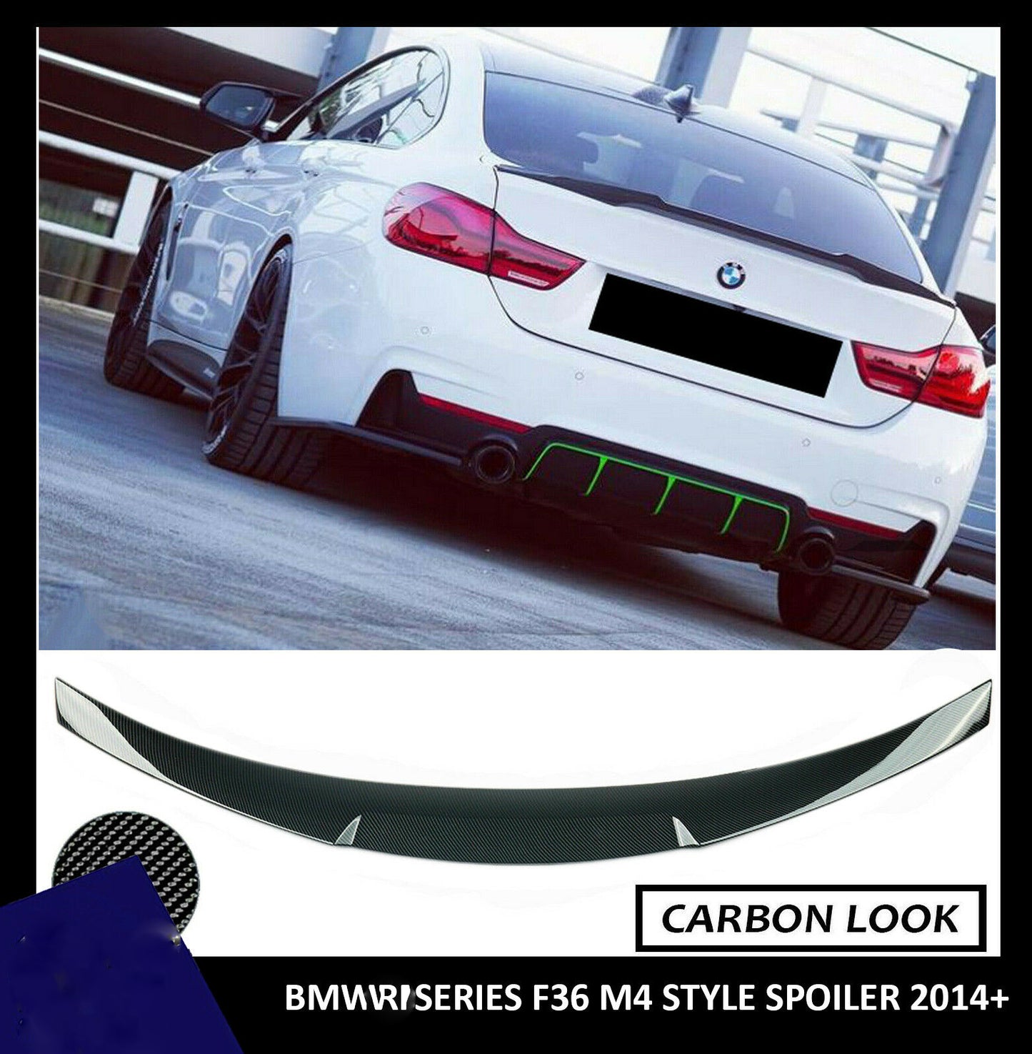 BMW 4 SERIES F36 GRAN COUPE V STYLE REAR TRUNK BOOT SPOILER CARBON LOOK 14+