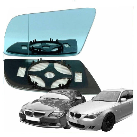 Left Passenger side blue Wide Angle mirror glass for BMW 5 6 Series 03-10 Heated