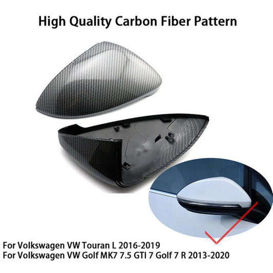 Pair Carbon Fiber Wing Mirror Cover Cap Casing For VW Golf Mk7 Mk7.5 R GTI 14-18