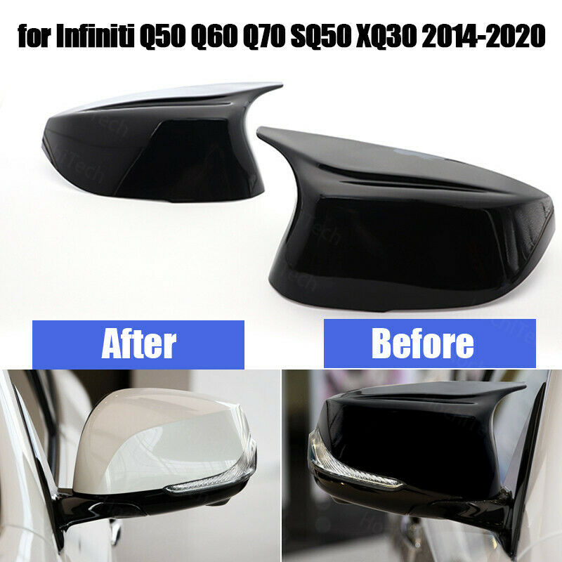 2x Car Gloss Black Door Side Mirror Cover Cap Fit For Infiniti Q50 Q60 QX30 Q70