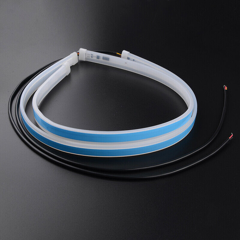 Pair 60CM White/Amber Car LED DRL Daytime Running Light Flexible Tube Strip UK