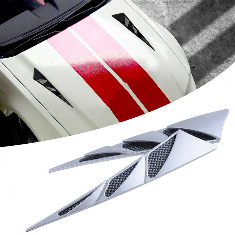 Auto Hood Stickers Silver Side Air Intake Flow Vent Cover ABS Universal Decor UK