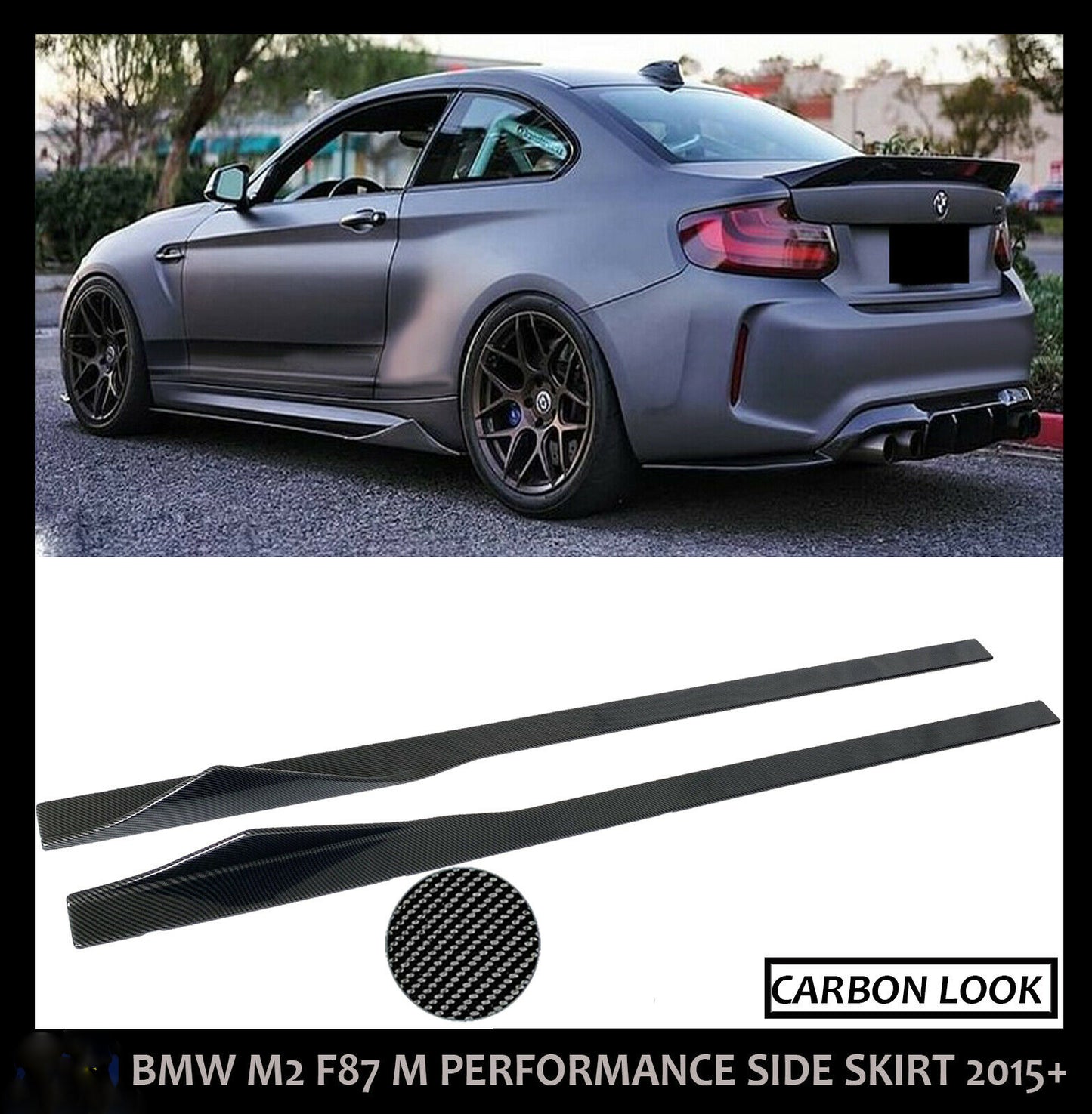 BMW 2 SERIES F87 M2 SIDE SKIRTS EXTENSION BLADES M PERFORMANCE GLOSS BLACK 2015+
