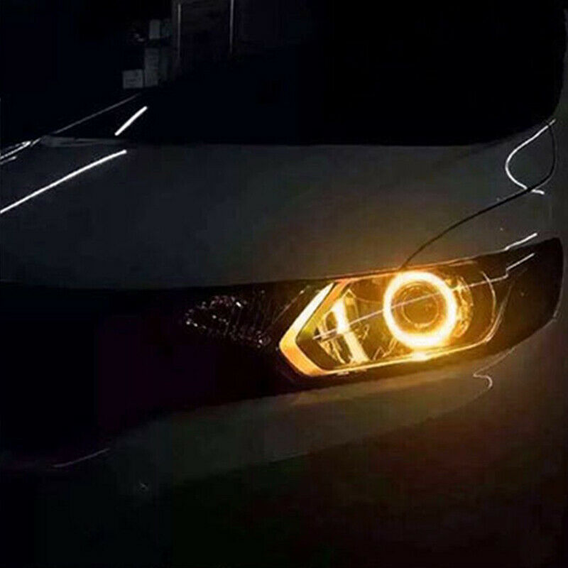 2X Angel Eyes 60-120MM COB Car Headlight Halo Ring White DRL Amber Turn Light