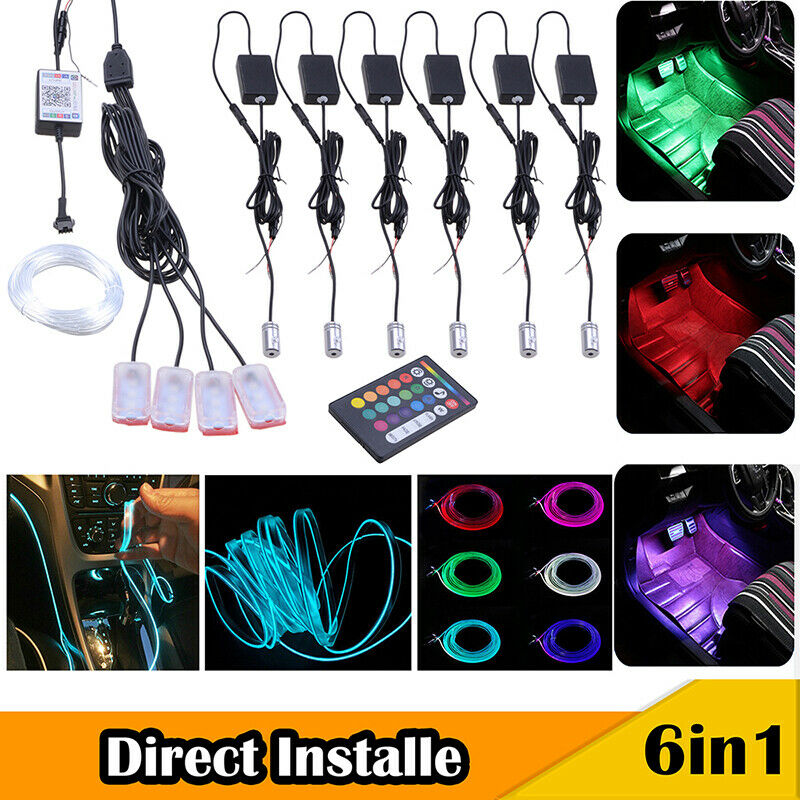 6IN1 Car 8M RGB Ambient Fiber Optic Neon Atmosphere Light Interior Light APP UK